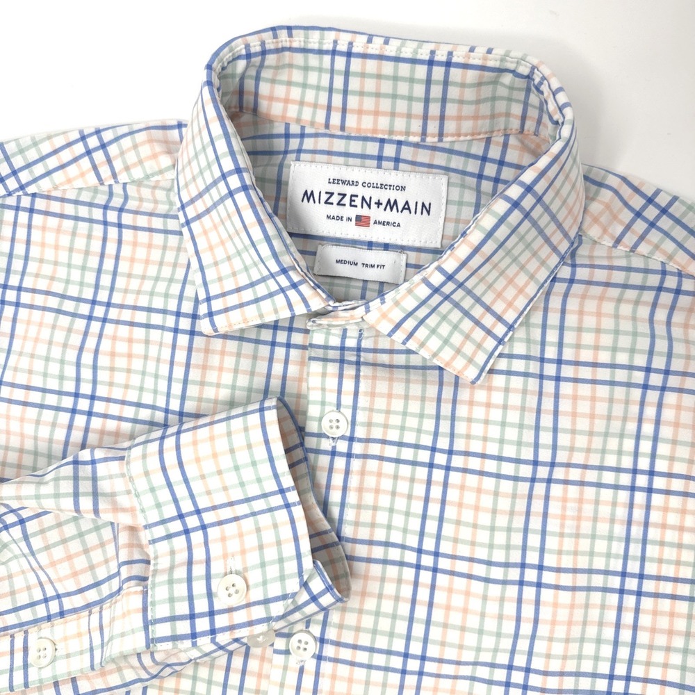 Mizzen+Main Leeward Performance Dress Shirt Medium Trim Fit Plaid Men's Medium